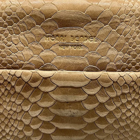 Henri Bendel Beautiful Tan Reptile Skin Print Leather Handbag Purse 🌸🌸 - Picture 9 of 12